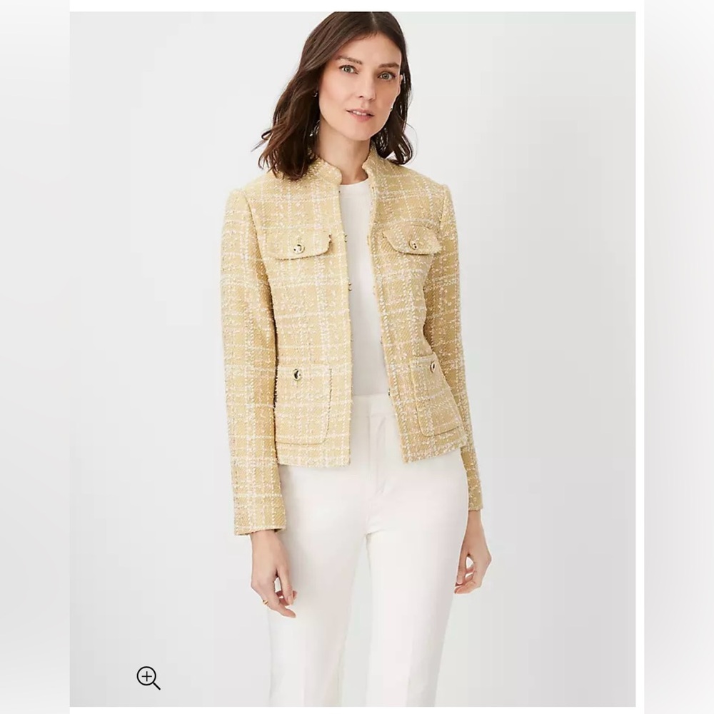 ANN TAYLOR Stand Collar Tweed Jacket Size 8 Classic Color Neutral Multi